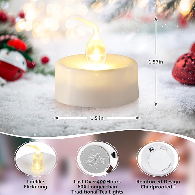 Topstone LED Candles with Remote and Timer,400+ Hours Battery Life,Realistic Flickering Flameless Votive Candles,Safe Decorative Lighting for Christmas/Wedding/Home Decor - 12 Pack Warm White