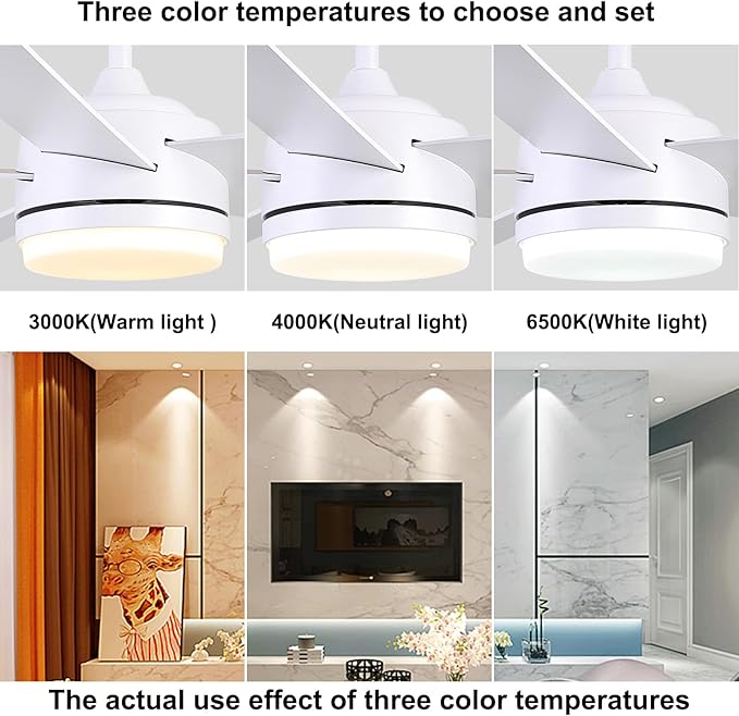 YUHAO 52 Inch White Ceiling Fan with Light and Remote Control.Noiseless,Dimmable,3CCT,6 Speeds Reversible, DC Ceiling Fans for Indoor or Covered Outdoor