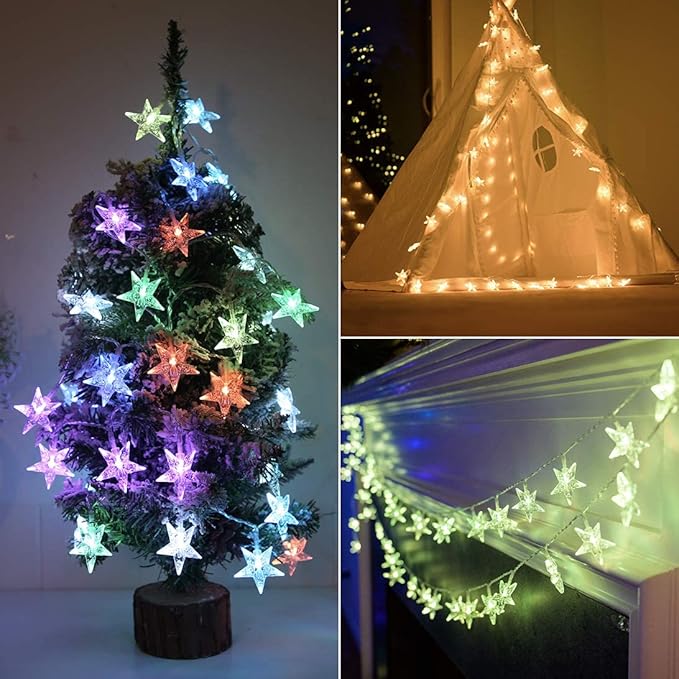 Minetom Star String Lights for Bedroom - 33 ft Plug-in Color Changing Star String Lights with Remote and Timer for Bedroom Tent Loft Bed Window Backyard Patio Porch Balcony Party Wedding, RGB