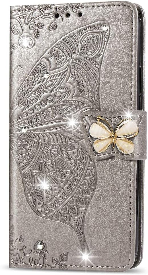 Samsung Galaxy A32 5G Case | Glitter Bling Leather Flip Wallet with Card Holder and Stand, Shockproof Crystal Grey