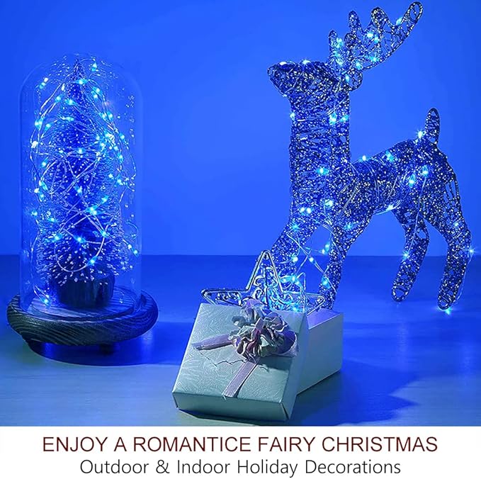 Bright Zeal 66 Ft 200 LED 8 Mode Blue Christmas Fairy Lights Battery Operated with Timer and Remote - 8 Modes Christmas String Lights Outdoor Waterproof Twinkle Xmas Lights Silver Wire String Lights