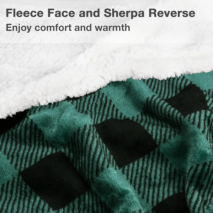 Catalonia Sherpa Wearable Blanket with Sleeves & Foot Pockets for Adult Women Men, Comfy Snuggly Wrap Sleeved Throw Blanket Robe, Gift Idea, Plaid Green, St. Patrick Gift
