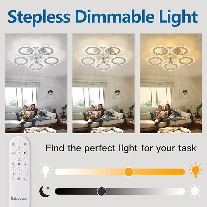 Modern Ceiling Fan with Light, 20" Personality Geometric Ceiling Fan with Lights and Remote, Ceiling Fan for Living Room Bedroom Kitchen