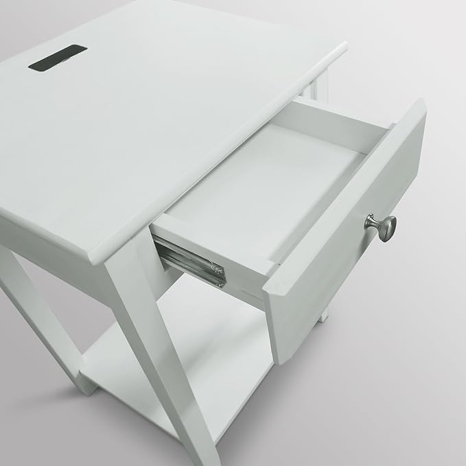 Casual Home Owl White Night Stand with USB Port , 17.5 in x 14.25 in x 24.5 in (W x L x H)
