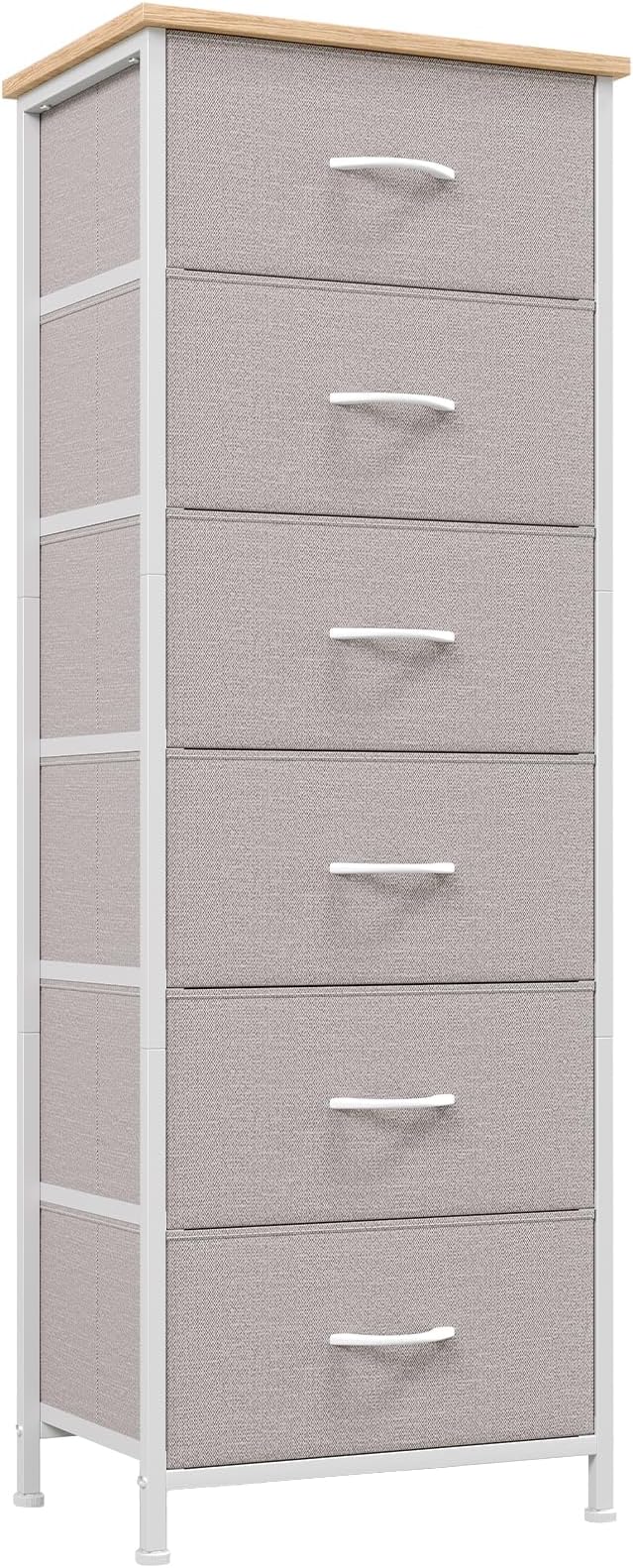 Somdot Tall Dresser for Bedroom with 6 Drawers, Storage Organizer Chest of Drawers with Removable Fabric Bins for Closet Bedside Living Room Laundry Entryway Hallway, Ash Grey