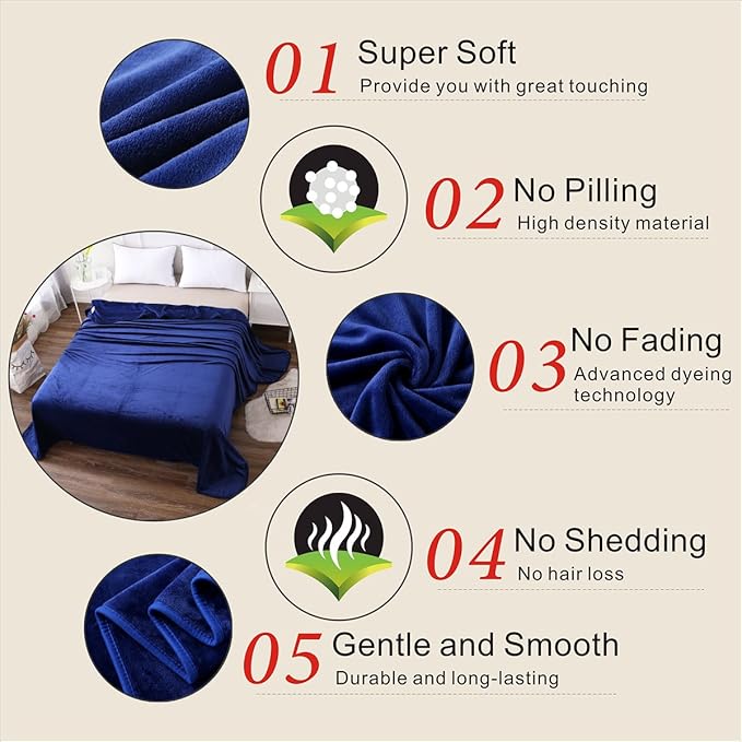 Fleece Blanket Twin Size 350GSM Lightweight Throw for The Bed Extra Soft Brush Fabric Super Warm Sofa Blanket 66" x 90"(Royal Blue Twin)