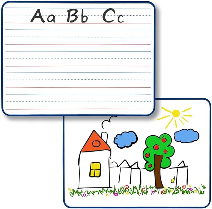 SCRIBBLEDO Magnetic Dry Erase Board, Double Sided 9" x 12" Small White Board, Ruled - Blank Blue Framed Mini Dry Erase Board, Portable Whiteboard for Kids, Great for School, Home & Remote Learning