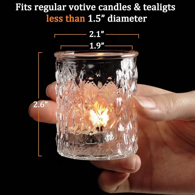 12pcs Votive Candle Holders, Clear Glass Candle Holder in Bulk, Tealight Candle Holder for Wedding Decor, Table Centerpiece, Home Decor and Holiday Decor