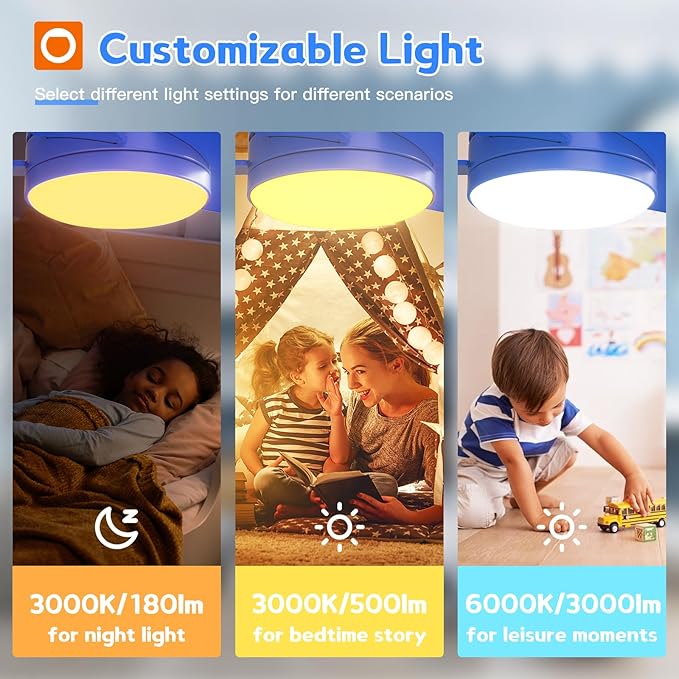 addlon Ceiling Fans with Lights, 42 Inch Low Profile Kids Ceiling Fan, Boy's Fan with Remote, Reversible, 3CCT, Dimmable, Quiet, Blue Small Ceiling Fan for Kids Room, Bedroom Indoor/Outdoor Use
