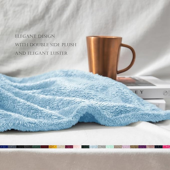 Exclusivo Mezcla Plush Fuzzy Fleece Bed Blanket King Size, Super Soft, Fluffy and Warm Blankets, Suitable for All Seasons (Light Blue, 90x104 Inches)