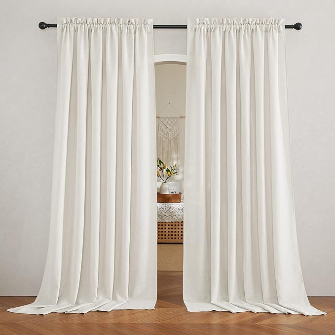 RYB HOME Long Sheer Curtains 108 inches Linen Textured Semi Sheer Curtains Privacy Light Airy Window Dressing for Living Room Bedroom Nursery Canopy Bed, Linen, W 70 x L 108, 2 Panels