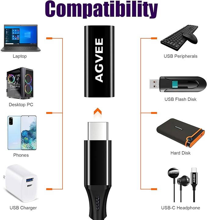 AGVEE 4 Pack USB-C Female to Female Bidirectional Adapter, PD 100W USB 3.2 Gen 2, Type-C USBC 10G Data Coupler Extender Extension Converter Connector, Black
