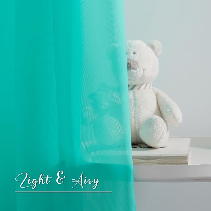 NICETOWN Voile Sheer Scarf for Windows - Luxury Decorative Fresh Color Valance Topper Chic Voile Sheer Drape for Beach House (Pool Blue, 1-Pack, W60 x L216)