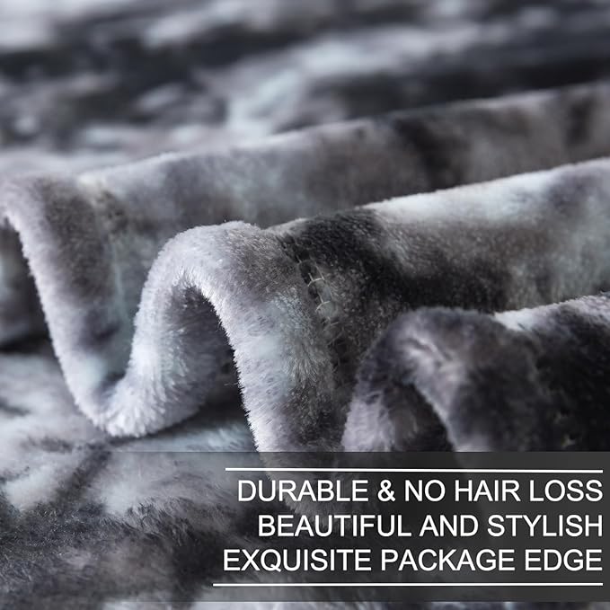Richave Fuzzy Blanket for Couch - Tie Dye Grey,Premium Lightweight Anti-Static, Cozy and Furry Faux Fur, Reversible Throw Blankets for Sofa and Bed, 50x60 Inches,Tie Dye Grey