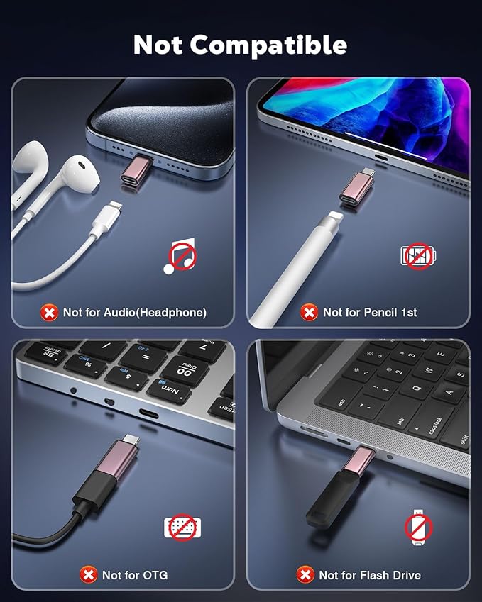 MoKo 4 Pack Lightning Female to USB C Male Adapter,USB-C Lightning Adapter for iPhone Air 17 16 15 Pro Max Plus, iPad Pro/Air, Galaxy,iPhone to USB C Adapter for Data Sync, NOT for Audio/OTG, Pink