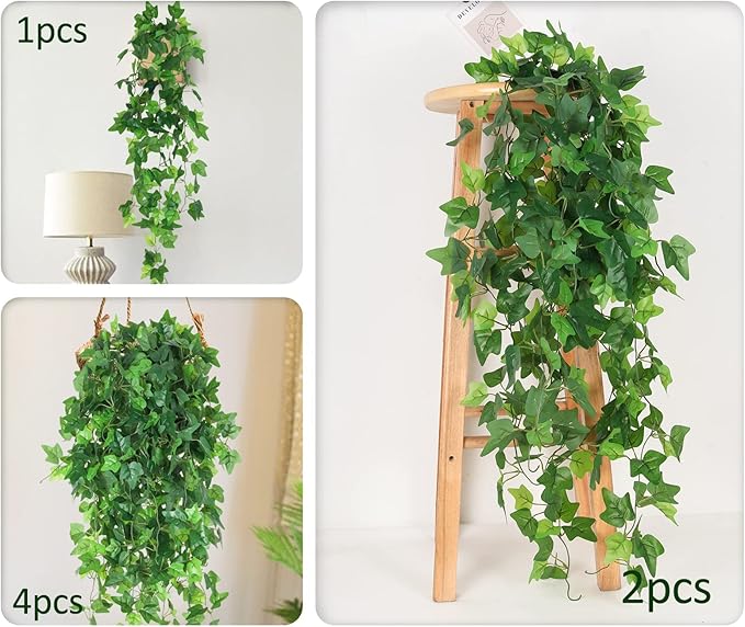 RECUTMS Fake Vines 4pcs Artificial Ivy Hanging Plant Silk Leaves Faux Greenery Garland for Room Indoor Outdoor Garden Door Wall Baskets Wedding Party Table Balcony Decor