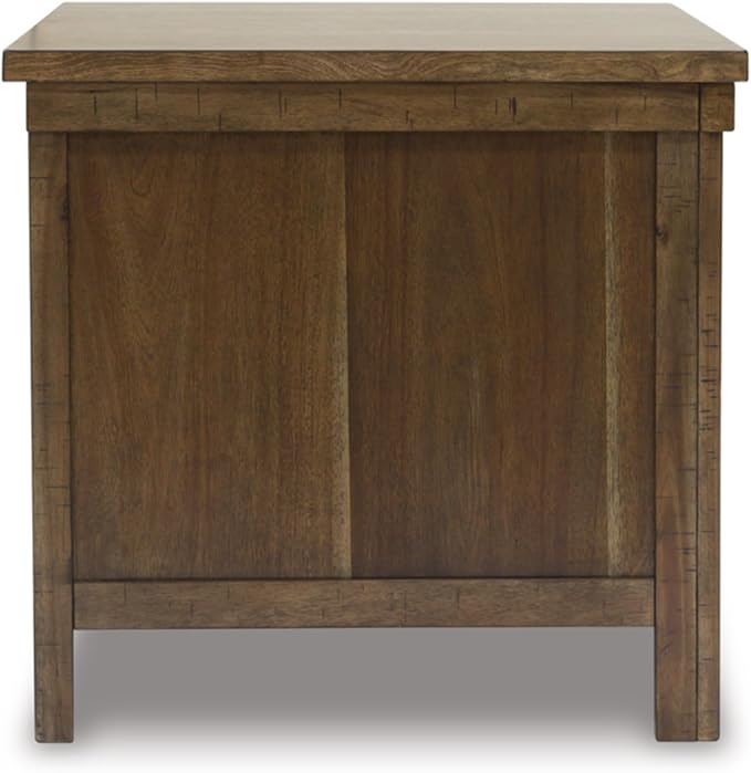 Signature Design by Ashley Moriville Rustic Farmhouse End Table with Dual Cabinet Doors, Brown