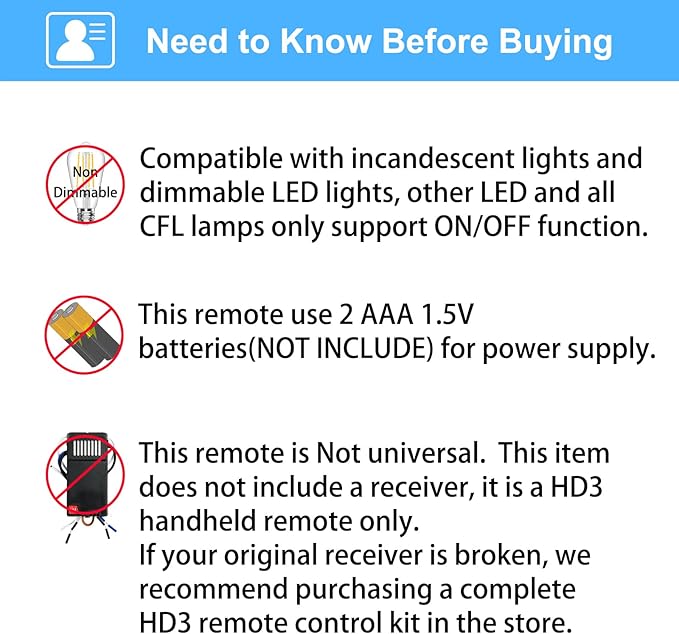 CENMING HD3 Replacement Remote for Hampton Bay Home Decorators Collection Ceiling Fan Remote Control,w/Thermostatic Control Light Dimmer Timer,for KUJCE10320 TR222A 2AAZPHD3 HD3(Remote Only)