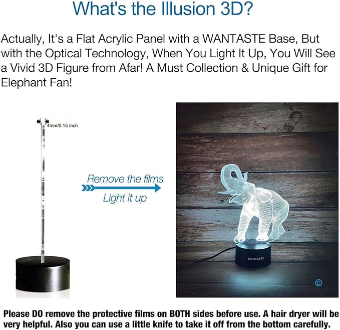 3D Elephant Decor Lamp Gift with Remote, 7 Color Changing Night Light Birthday Toys for Kids Girls Boys