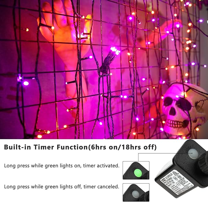 ODEETRONIC Orange Purple Lights, 164ft 500LED Outdoor Halloween String Lights, Plug in Orange Halloween Light with 8 Modes, Twinkle Purple Mini Light Timer Waterproof for Indoor House Tree Party Decor