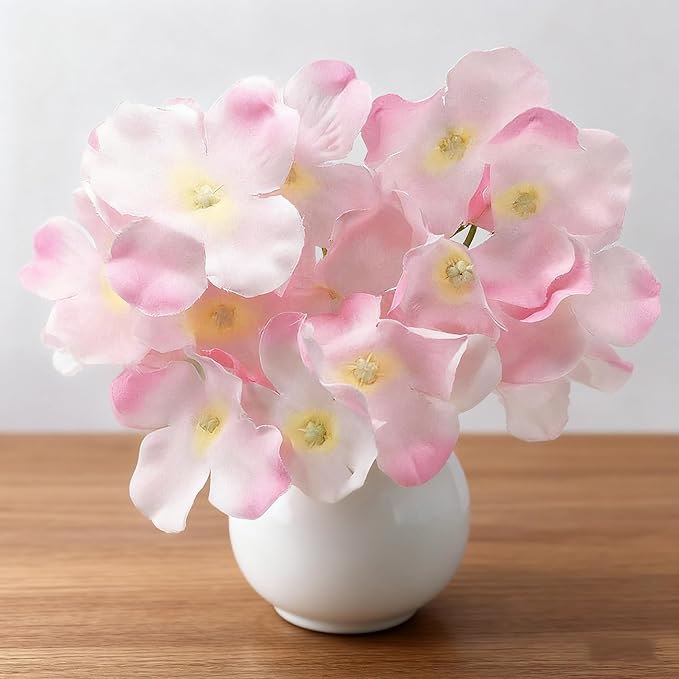 100PCS Artificial Hydrangea Flowers, Fake Flowers Silk Hydrangea Full Flowers Heads with Stems for Wedding Home Party Shop Baby Shower Decor (Baby Pink)