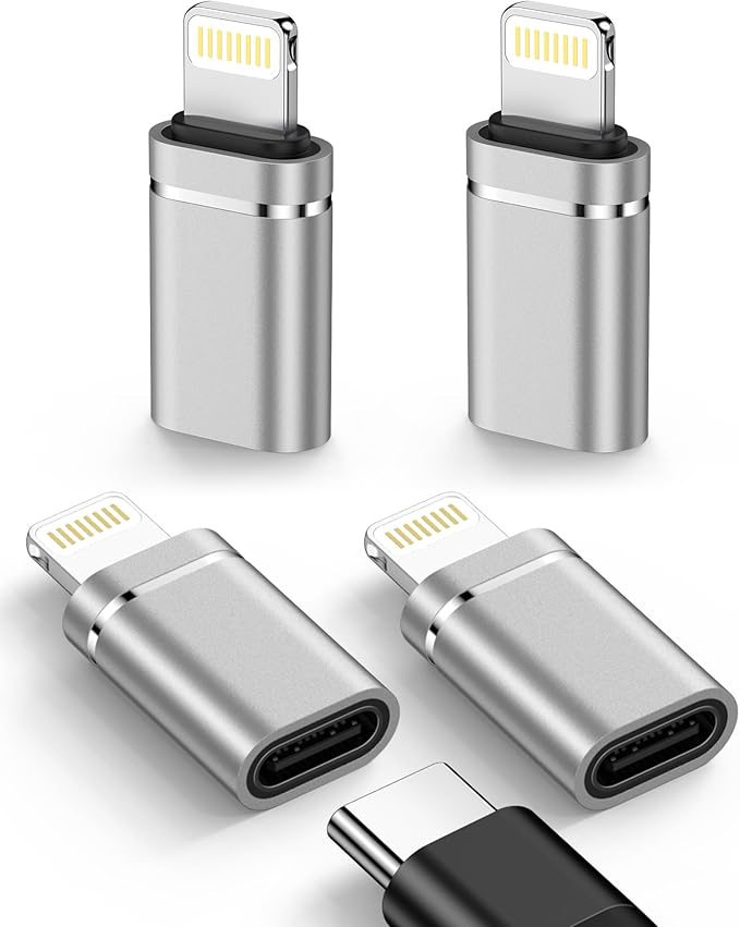 4 Pack USB C to Lightning Adapter, Lightning Male to USB Type C Female Cable Adapter Connecter for iPhone 14 Plus/13/12/11/XR/XS, Apple Lightening Fast Charging Data Sync Converter, Not for Audio/OTG