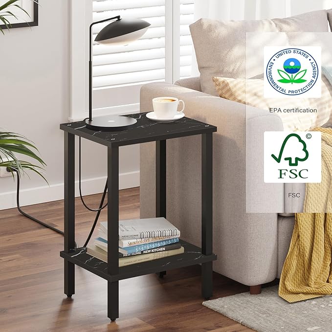 TUTOTAK End Table, Set of 2, Side Table, Nightstand, 2-Tier Storage Shelf, Sofa Table for Small Space, Living Room, Bed Room TB01BMK035