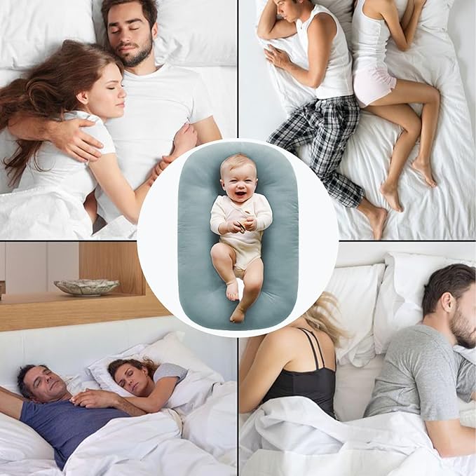 Baby Lounger for Newborns, Soft Baby Nest & Floor Cushion, Portable Diaper Changing Pads for Boys & Girls 0-12 Months(Misty Blue)
