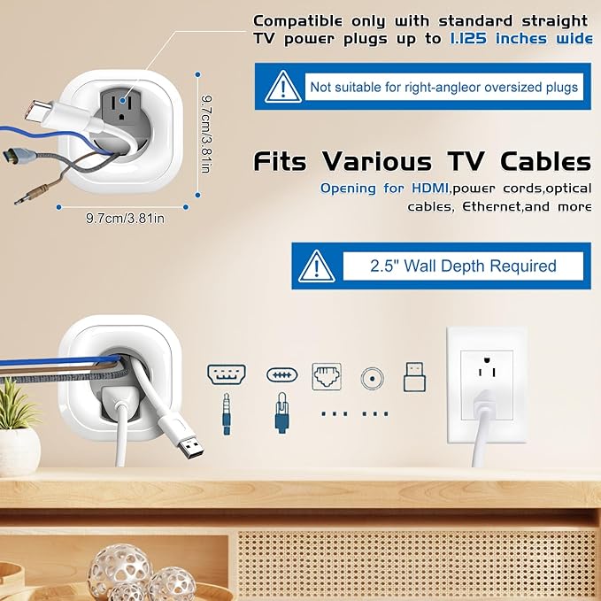 in Wall Cable Management Kit,All-in-One Voltage Adapted Cable Organizer, Streamline Wires for Living Room/Office | Easy Install Wall Wire Hider, with Drill Hardware in Wall Cable Management
