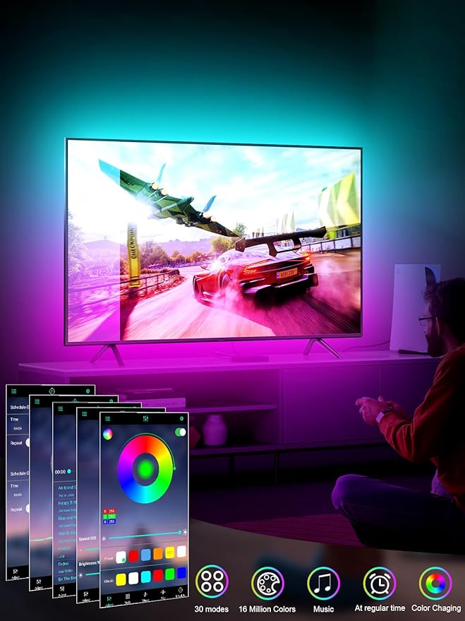 GIPOYENT TV LED Lights, 13.1Ft LED Lights for 40-65 Inch, TV Behind with Bluetooth Function - RGB Color Changing Light Strip for Home Theater(13.1ft)