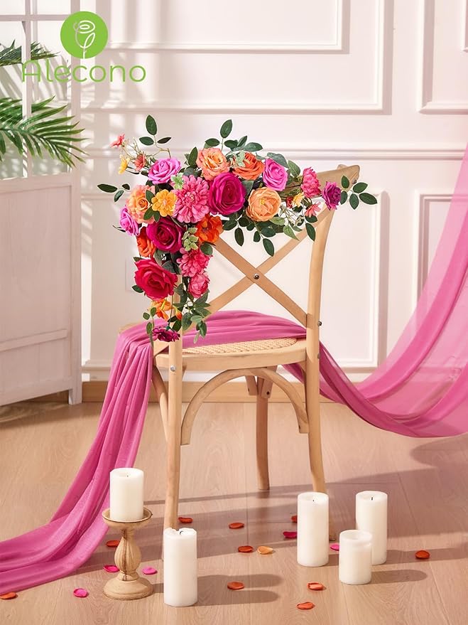 Alecono Artificial Flowers, Orange and Hot Pink Silk Fake Flowers for DIY Wedding Bouquets, Cake Flowers for Table Centerpieces Party Home Decorations