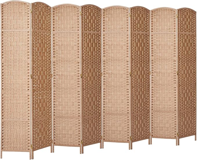 RHF 6 Ft. Tall Extra Wide-Diamond Weave Fiber Room Divider, 8 Panel Room Divider/Screen,Room Dividers and Folding Privacy Screens 8 Panel&Room Dividers and Folding Privacy Screens-Natural, 8 Panel