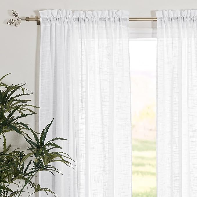 RYB HOME White Sheer Curtains 72 inches, Light Filtration Privacy Protection Thick Heavy Textured Short Curtains for Home Office Dormitory, W 42 x L 72 inches, 2 Panels Set