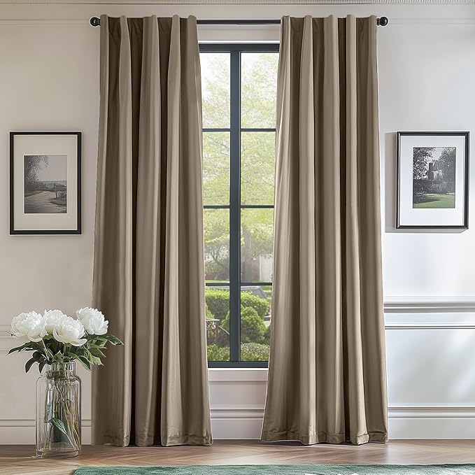 Lazzzy Velvet Blackout Curtains Thermal Insulated Room Window Drapes Super Soft Luxury Curtains for Living Room Bedroom Rod Pocket 2 Panels, Light Taupe, 52" W x 108" L