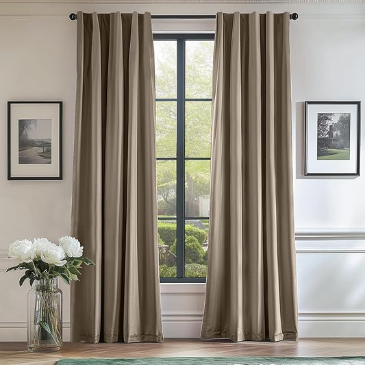 Lazzzy Velvet Blackout Curtains Thermal Insulated Room Window Drapes Super Soft Luxury Curtains for Living Room Bedroom Rod Pocket 2 Panels, Light Taupe, 52" W x 108" L