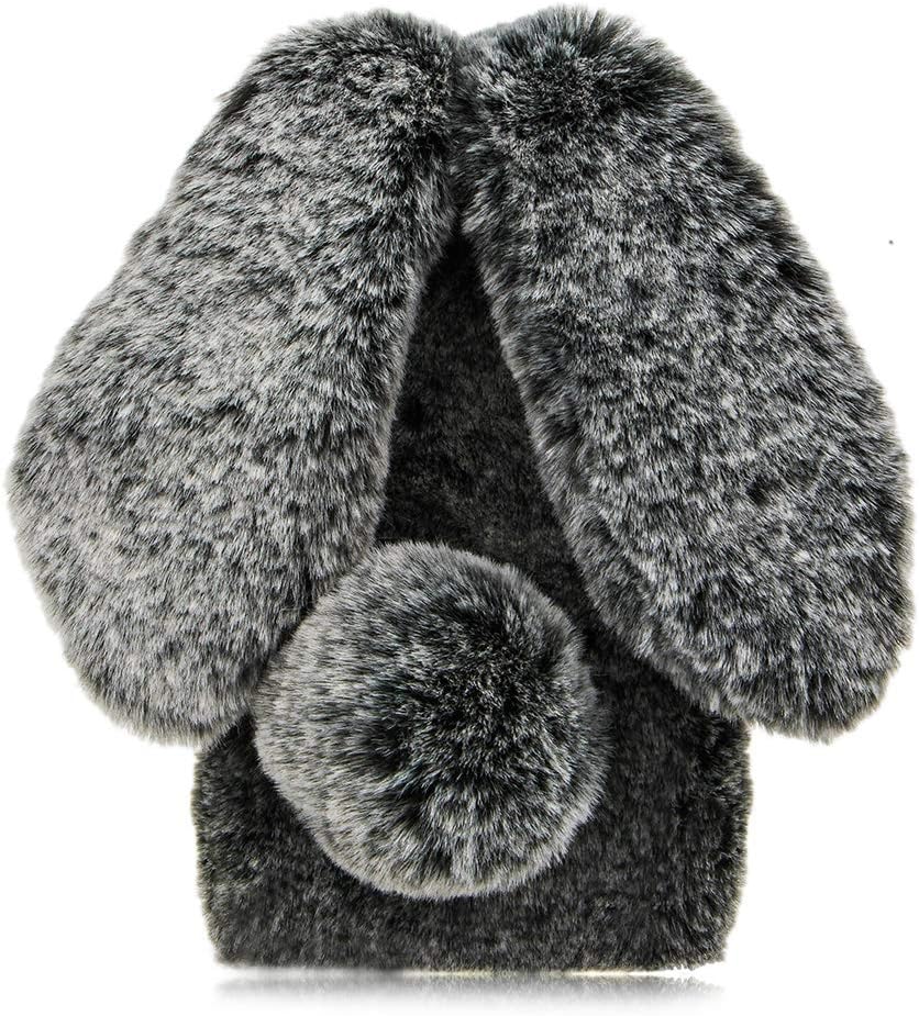 LCHDA Rabbit Case for Samsung Galaxy J3 2018, Cute 3D Bunny Ears Soft Furry TPU Bumper Cover for Women Girls