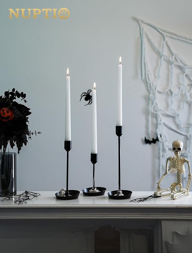 NUPTIO Black Candlestick Holders for Centerpiece: 3 PCS Tall Taper Candles Holders for Halloween - Metal Candles Stick Holder for Christmas Birthday Party Fireplace Table Decor