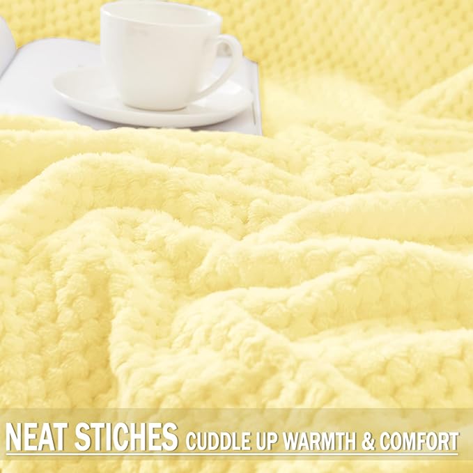 Exclusivo Mezcla Fleece Throw Blanket Extra Large, Super Soft and Warm Blankets for Couch, Sofa and Bed Waffle Textured, Cozy, Fuzzy and Lightweight (Light Yellow, 50x70 Inches)