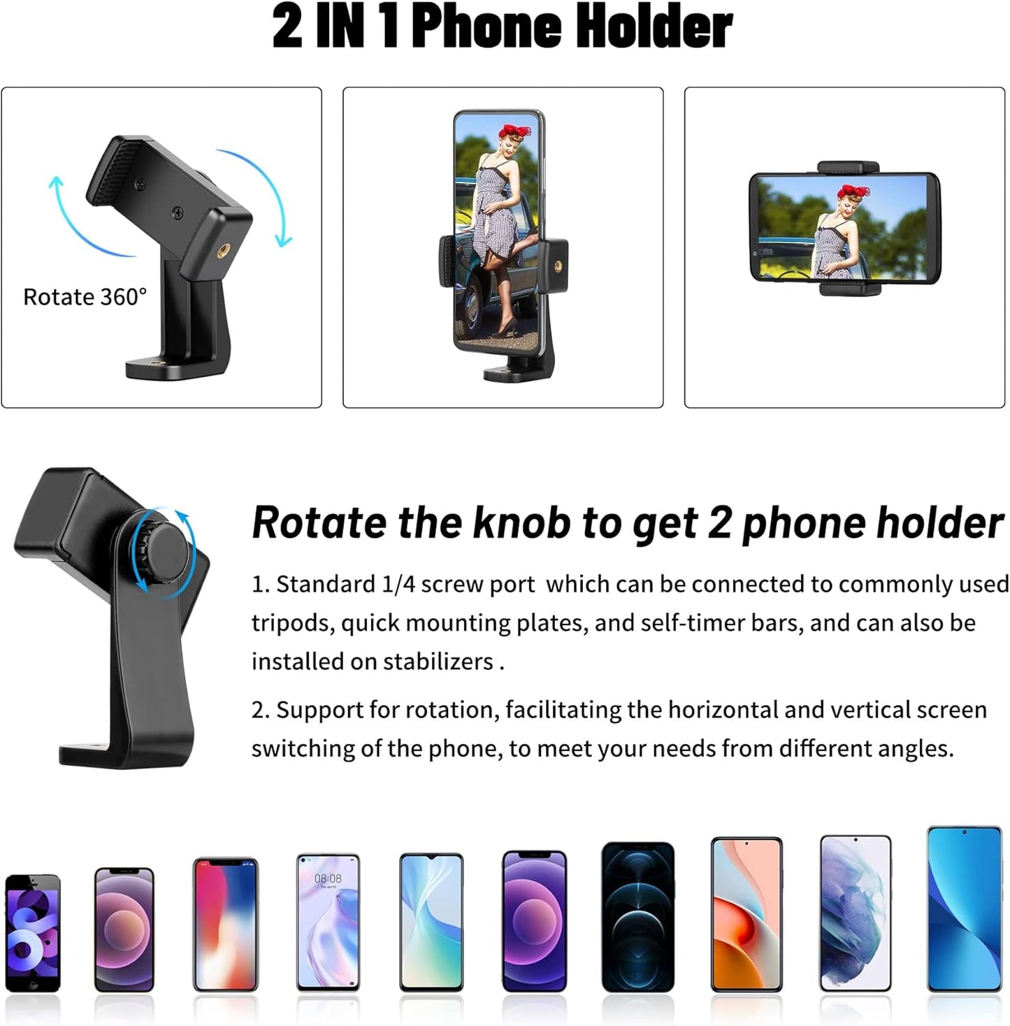 Phone Tripod Mount Adapter with Adjustable Gooseneck and Remote, Flexible Arm Universal Cell Phone Holder for Recording