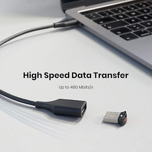 Perixx PERIPRO-403 USB Type-C Male to USB-A Female 1ft. Cable - USB2.0 Spec for Keyboard and Mouse Connection with Smartphone, Laptop, and Tablet - Black