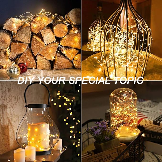 MUMUXI 4 Pack 33ft Fairy Lights with Remote Control, 100 LED Battery Operated String Lights, Waterproof and Perfect for Outdoor Indoor Decorations, Warm White LED Christmas Halloween Lighting