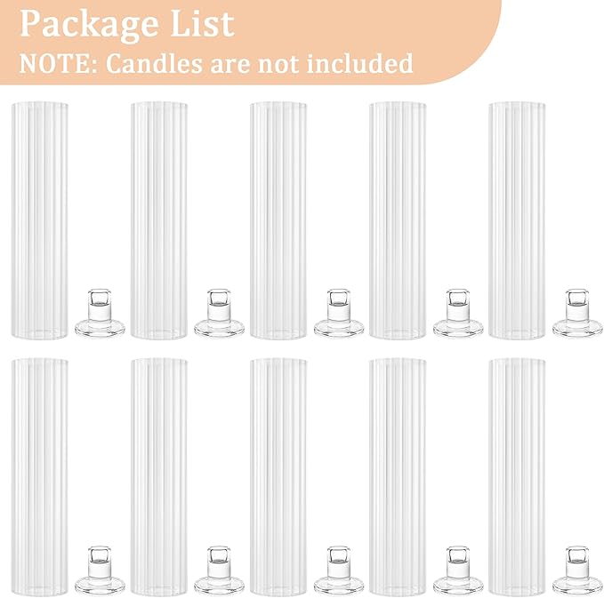 Hurricane Candle Holder Thickened Ribbed Cylinder Covers Taper Candle Sticks Holder Glass Tall Candlesticks Holders Centerpiece for Wedding Dining Table, 10 Pcs