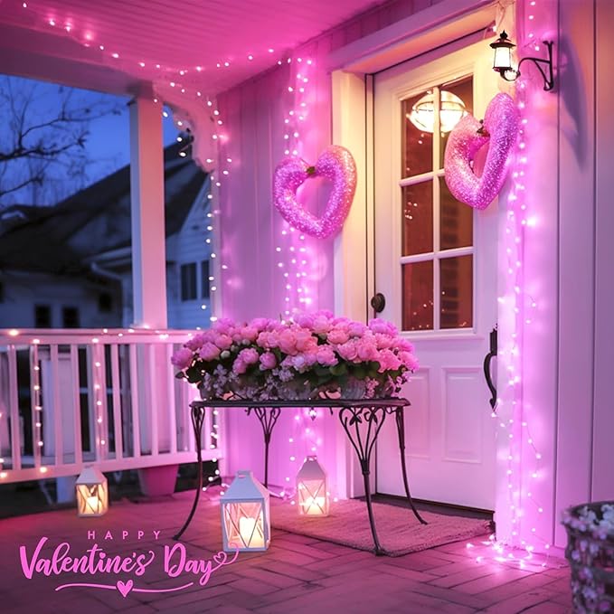 JMEXSUSS 2 Pack Pink Battery Operated Lights Outdoor Waterproof, Each 33ft 100 LED Rope Lights Battery Powered String Lights, 8 Modes Pink Fairy Lights for Valentines Party Garden Decoration