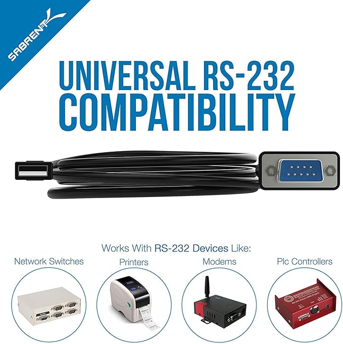 SABRENT USB 2.0 to Serial (9-Pin) DB-9 RS-232 Converter Cable, FTDI Chipset, Hexnuts 6 Feet (SBT-FTDI)