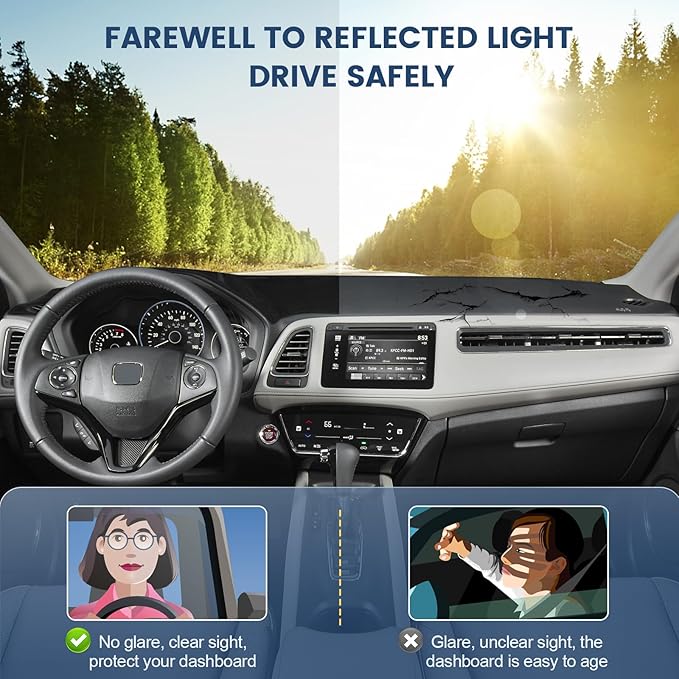 Dashboard Cover Mat Custom Fit for Honda HR-V HRV 2016-2022 Left Hand Driving Dash Cover Nonslip Dash Mat Protector Sunshade No Glare Black