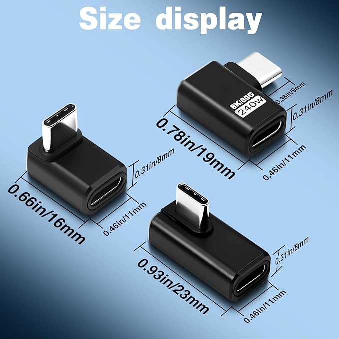 Duttek 80Gbps USB C 90 Degree Adapter, 240W PD Right Angle USB C Male to Female Adapter Support 8K@60Hz, 90 Degree Type C Extension Converter for Thunderbolt 5/4, iPhone 16, Steam Deck, 3 Pack
