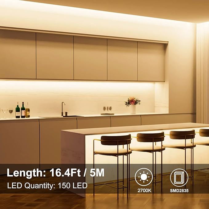 echosari Strip Lights Battery Operated, 16.5Ft 150 LED 2835 SMD Closet Strip Lights with Remote for Bedroom, Kitchen, Cabinet Décor (Warm White)
