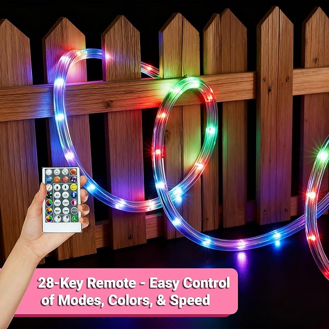 16.4ft Outdoor Smart Rope Lights, Waterproof Color Changing Christmas Lights with Remote, Connectable Design, Music Sync, Timer, Multiple Modes for Halloween, Party, Patio, Garden