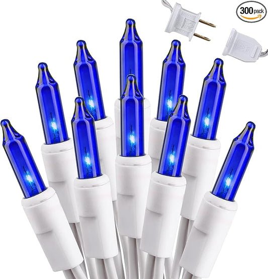 Brizled Blue Christmas Lights, 69.6ft 300 Count Mini Incandescent String Lights Connectable, 120V UL Certified String Lights White Cord, Indoor Xmas Lights for Bedroom Outdoor Tree Party Decorations