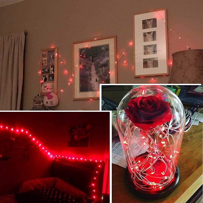 Led Fairy Lights Battery Operated, 1 Pack Mini Battery Powered Copper Wire Starry Fairy Lights for Bedroom, Christmas, Parties, Wedding, Centerpiece, Decoration (5m/16ft Red)